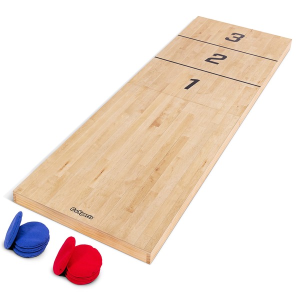 GoSports Tossski Shuffleboard Cornhole Game Set - Portable 6 ft x 2 ft Wood game board with 8 Bean Bags for Backyard Fun or Tailgating
