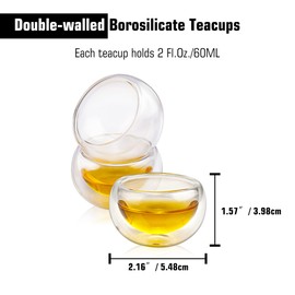 Luxtea Double-walled Borosilicate Glass Tiny Teacups Each Holds 2 Oz／60ml (6 PCS)