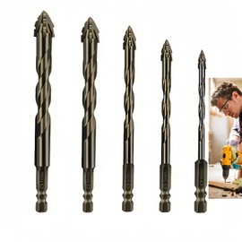 5 -PCS Edged Serrated Eccentric Drill Bit High-Strength Eccentric Twist Drill Bit Set (4/6/8/10/12mm), Suitable for Concrete,Glass,Brick,Cement,Tile,Wood, Metal
