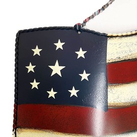 Metal American Flag Hanging Wall Art Indoor Outdoor Patriotic July 4th Ornament Patriotic Decorations 10''x14.8''(Large)