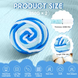 Bafeil Chunky Yarn for Hand Knitting 250g x 2, Super Soft Thick Wool for Crochet & Knitting, Fluffy Chenille Yarn for Cosy Blankets, Scarves, Hats, Arm Knitting, Gradient Blue