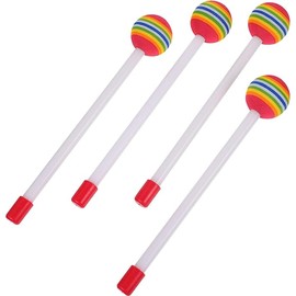 MEZOKUCEL 4Pcs Lollipop Drum Mallet Sticks, Round Rainbow Hammer Percussion Sticks Plastic Drumsticks for Kids Child Mallet,Kids Color Practice Mallet Percussion Instrument Accessories (4 Pcs)