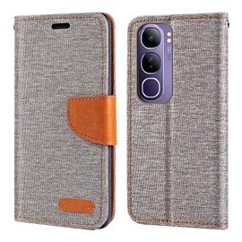 Shantime Oxford Fabric Leather Flip Wallet Case Compatible with Vivo Y200 5G Asia, Durable Protective Magnetic Cover with Card Slots and Kickstand(Gray)