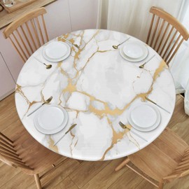 Fiokroo Marble Texture Tablecloth with Elastic Edge, Round Table Cloth Washable Reusable Table Cover for Kitchen Dining Party Picnic, Small