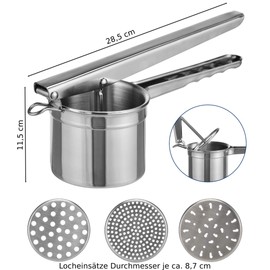 Gravidus Stainless Steel Potato Ricer, Spaetzle Press with 3 Interchangeable Hole Inserts