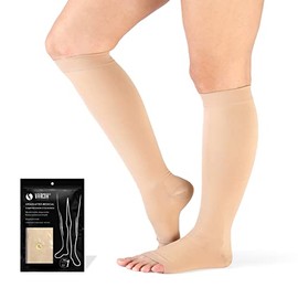 VARCOH Compression Socks for Women,Compression socks Men (S-4XL) Wide Plus Size Flight Socks for Women 20-30 mmHg Knee High Open Toe, Best for Improve Varicose Veins,Leg Blood Circulation (L,Beige)