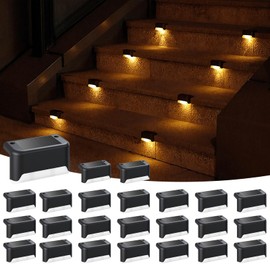 APONUO Solar Deck Lights 24 Pack Black, Solar Lights Outdoor Waterproof for Step, Fence, Patio, Stairs,Garden and Pathway(Warm White)