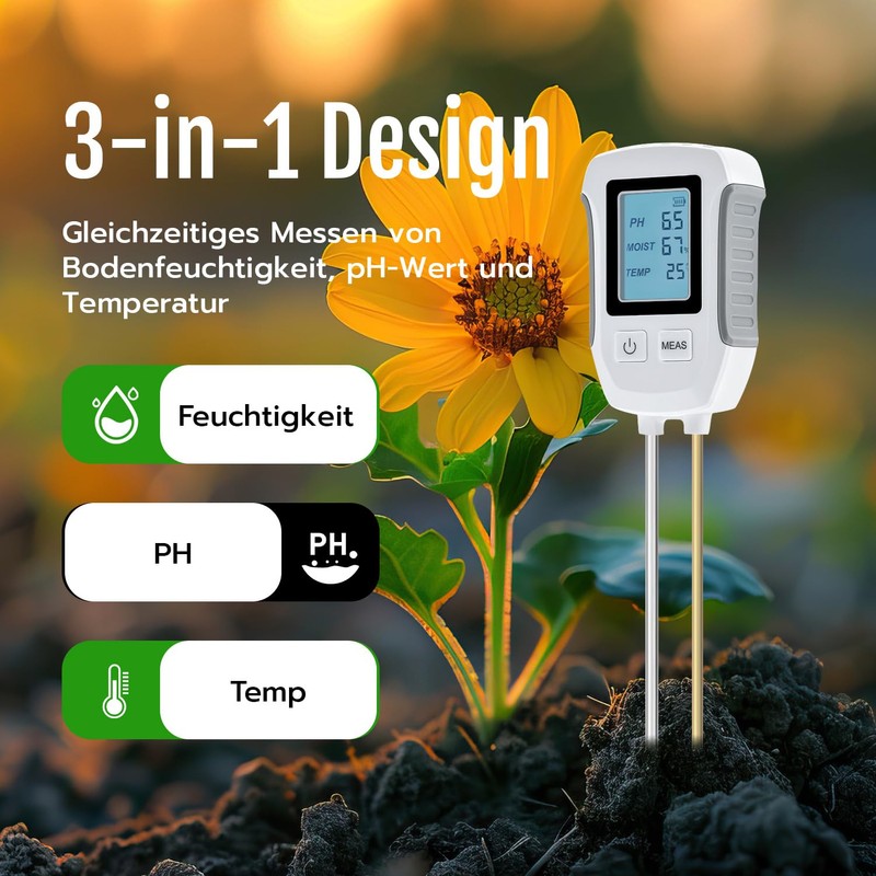 Tolesum 3-in-1 Soil Meter, PH Value Soil Meter, Digital Soil