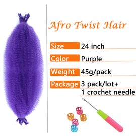 Springy Afro Twist Hair 24 Inch 3 Packs Purple Color Pre Fluffed Marley Twist Braiding Hair for Black Women