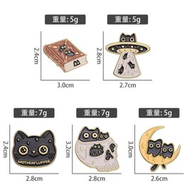 yangwenyuan 5pcs Book Cat Moon Planet Styling Brooch Pin Cartoon Fashionable Versatile Metal Enamel Badge Pin Clothing Backpack Pins Decoration Pin Accessories Jewelry Gifts