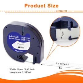Labelwell 8 x Compatible Label Tape for Dymo Letratag Label Tape Dymo Letratag XR LT-100H LT-100T QX50 XM 2000 200B Labelling Device Compatible with 91201 91221 S0721660 12 mm x 4 m Black on White