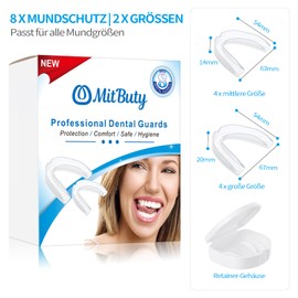 MitButy Mouth Guard for Teeth Grinding (8 Pack - 2 Sizes) Grinding Splint for Night - Teething Prevention of Bruxism, TMJ, Bite Problems and Pressing - Tooth Splint for Adults and Children