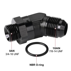 Podavelle 10AN Male Flare to 8AN -8 ORB O-ring Boss 45 Degree Swivel Fitting Adapter Aluminum Black