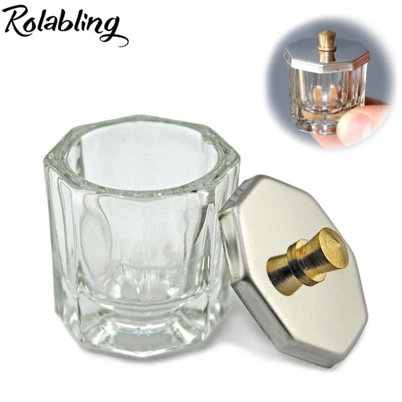 Rolabling Glass Crystal Dappen Dish with Lid for Acrylic Nail