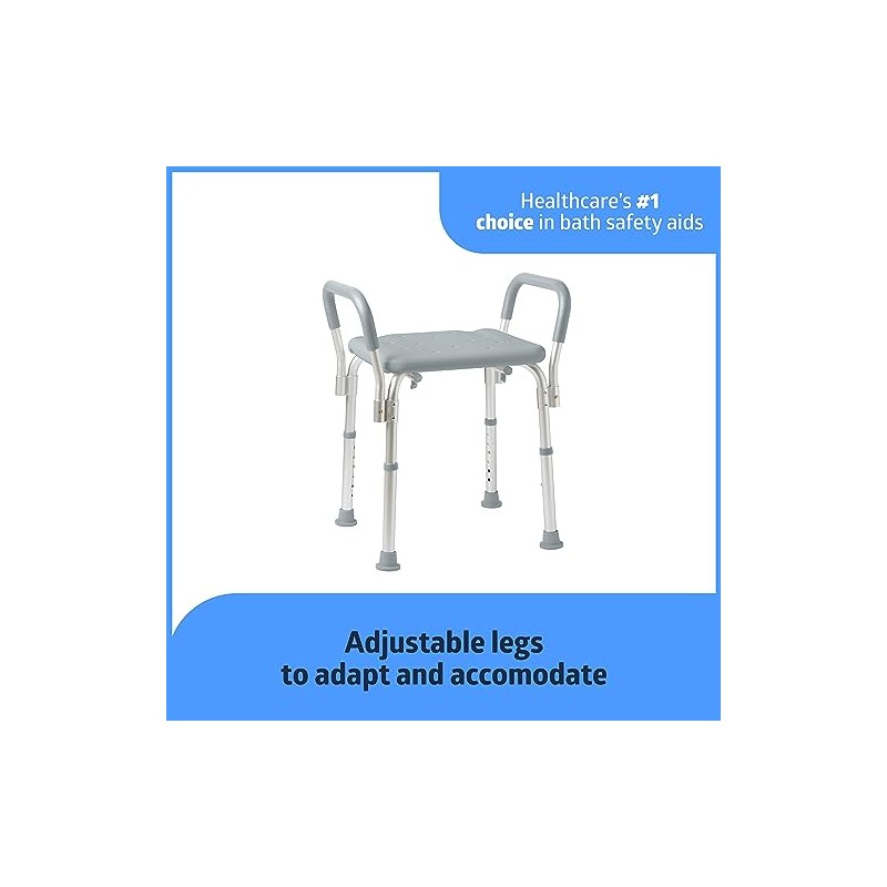 Medline Bath Bench Shower Seat with Padded Armrests, Ideal for