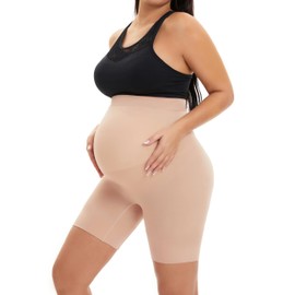 QEAUTY LAB - Ropa interior para embarazo, cintura alta, media muslo, para prevenir el desgaste, Color piel (nude), XL