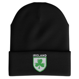 Purple Print House Embroidered Ireland Badge Beanie Hat Men Women Rugby Irish Supporters Nations Winter, One Size, Black