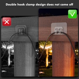 Galetcy Hooks for Outdoor String Lights - 100 Pack with Adhesive Strips - No Damage, No Tools, No Holes, Waterproof and UV-Resistant, Perfect for Christmas and Patio Decor