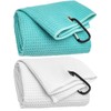 HYYPME 2 Pack Tri-fold Golf Towel Set, Microfiber Fabric Waffle