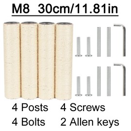 NEUMIHARO 6.8cm 2.7in Diameter Cat Tree Scratching Post Replacement Sisal (4posts*30cm/11.81in, M8)