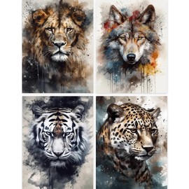 Bellatoi 4 Pcs Diamond Painting Animal Set, 5D Diamond Art Tiger & Lion, Diamond Art Kits Crystal Craft Kits for Adults Kids, Diamond Painting Kits for Bedroom Living Room Wall Decoration
