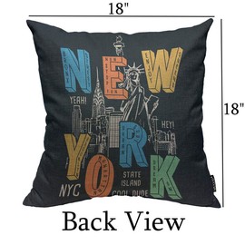 Mugod New York City Throw Pillow Cover New York Theme on Black Background Decorative Square Pillow Case for Home Bedroom Living Room Cushion Cover 18x18 Inch