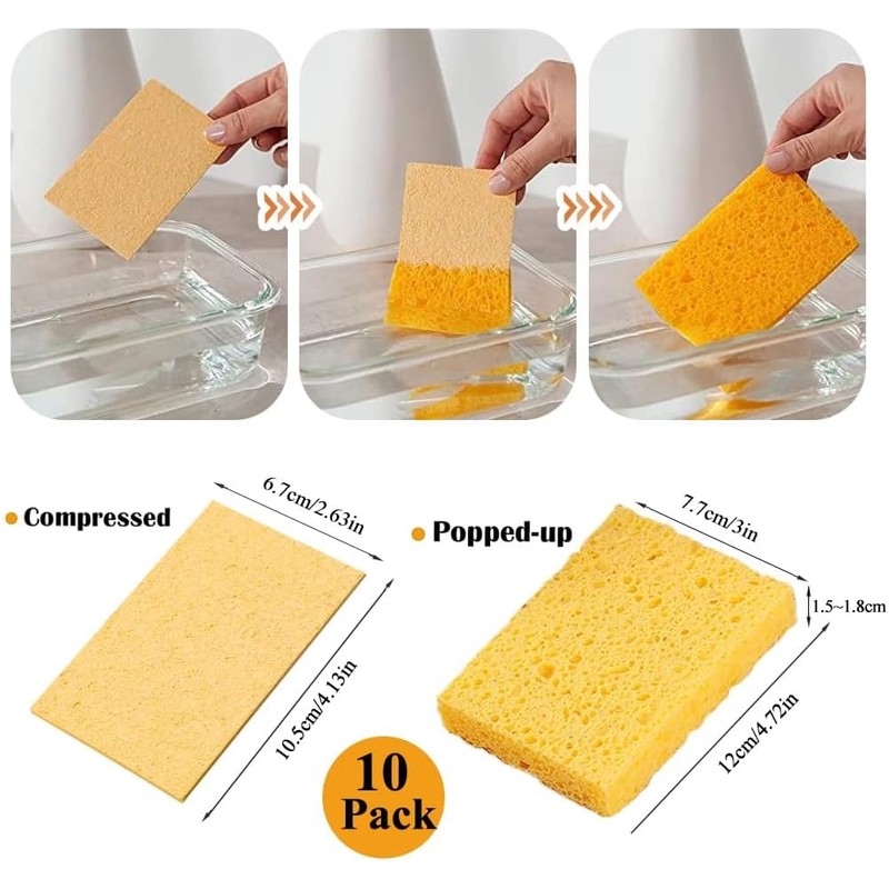 Pop-Up Sponges Kitchen, Pack of 10 Compressed Sponge Kitchen Cellulose