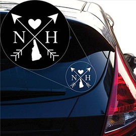 Yoonek Graphics New Hampshire Love Cross Arrow State NH Decal Sticker for Car Window, Laptop and More. # 1095 (4" x 4", White)