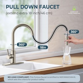 FORIOUS Kitchen Faucet with Soap Dispenser, Brushed Nickel Single Handle