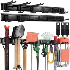 LBT 99" Garage Tool Organizer Wall Mount - 1000lbs Garden Tool Organizer with Adjustable Hooks, Heavy Duty Metal Garage Storage Rack, Anti-Rust Shed Rack Holder Hanging Rake Broom Mower Snowboard