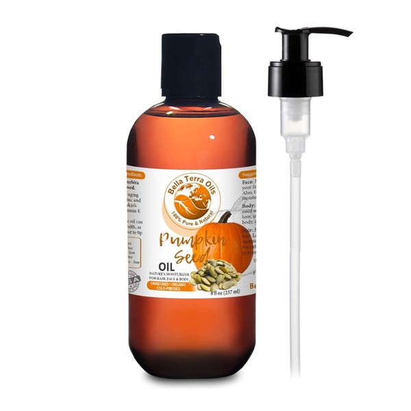 NEW Pumpkin Seed Oil. 8oz. Cold-pressed. Unrefined. Organic. 100% Pure. Anti-aging. Hexane-free. Fights Wrinkles and Softens Hair. Natural Moisturizer. For Hair, Face, Body, Beard, Stretch Marks.