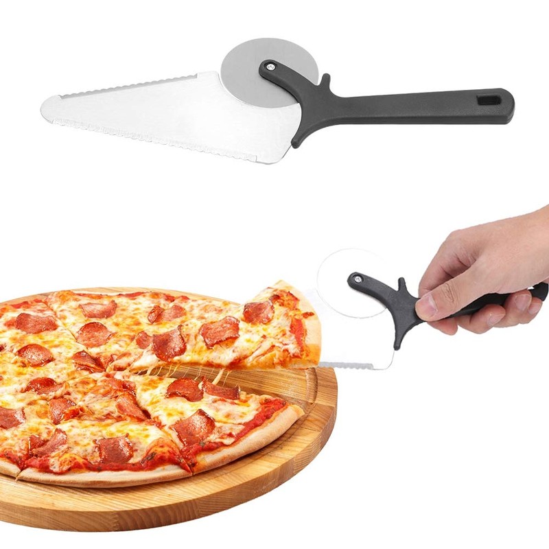 Pizza Spatula Stainless Steel Pizza Peel Multifunctional 2-in1 Pizza Cutter