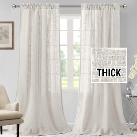 H.VERSAILTEX Linen Curtains - 96 Inch Long Natural Linen Blended Textured Light Filtering Rod Pocket Curtains for Living Room & Bedroom, 2 Panel Sets, Off White