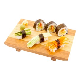9.5 Inch x 6 Inch Sushi Serving Plate, 1 Eco Friendly Sushi Board - Elevated, Reusable, Natural Bamboo Sushi Tray, For Sushi Or Appetizers - Restaurantware
