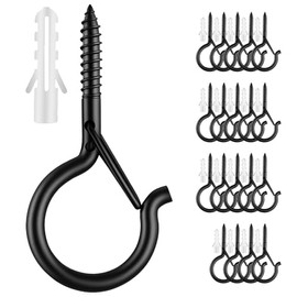Moneek's Hardware 20 PCS Q Hanger Hooks with Safety Buckle, Windproof Screw Hooks for Hanging Outdoor String Lights, Plants, Christmas, Patio Lights, 2.2 Inches, Black (20, Black)