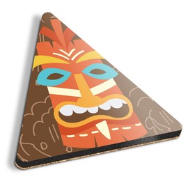 1 x Triangle Coaster - Hawaiian Tiki Idol Mask Cork Backed MDF Glossy Tea Coffee Accessory #60472