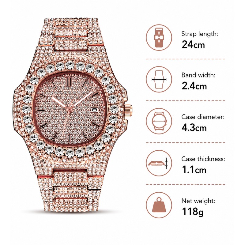 Gold-Tone Crystal-Style Watch for Men – Quartz Date Timepiece for