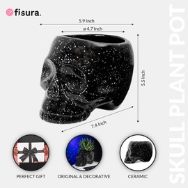 Fisura - Original skull-shaped planter. Black and white decorative skull planter for indoor use. Black planter for cactus. 4.7 inches in diameter. Dimensions: 5.9x7.5x5.5 inches.
