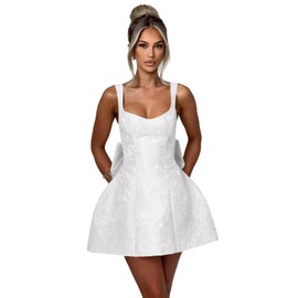 Zymhae Short Tight Homecoming Dresses for Teens with Bow Satin A Line White Jacquard Lace Up Elegant Mini Bride Dress Cocktail Party Gown 2025 US0