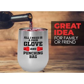 Flairy Land Boxing Silver Edition Wine Tumbler 12oz - Glove and Punching Bag - Gift For Boxer Athlete Fitness Fight Sport Gym Workout Punch Glove Game Man Dad
