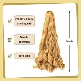French Curly Braiding Hair 24 Inch Pre Stretched Loose Wavy Braiding Hair Extensions for Women Daily Wear (8 Packs, 27#)