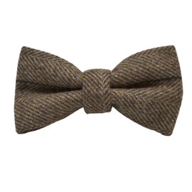 King & Priory Boys Peanut Brown Herringbone Check Pre-Tied Bow Tie, Tweed