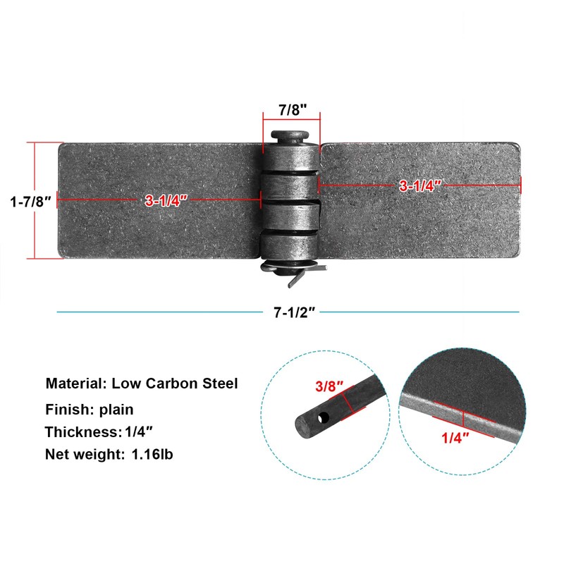 heneng 4 Pcs Weld-On Steel Butt Hinge, 7-1/2" x 1-7/8",