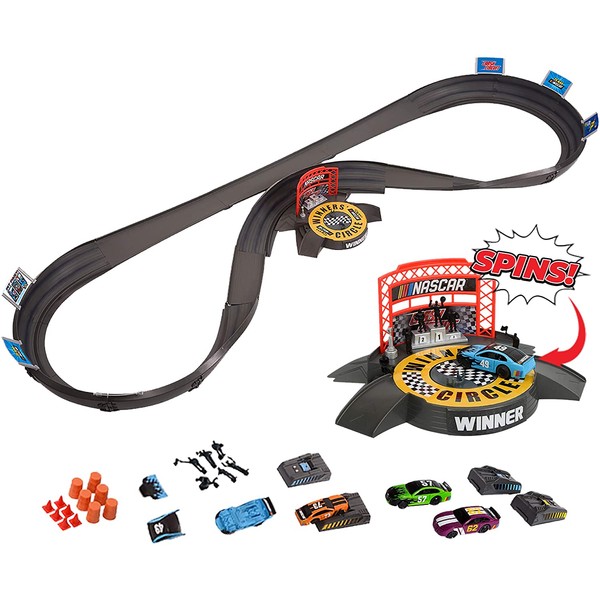 Far Out Toys NASCAR Crash Circuit Ultimate Road Course Bundle with Huge Race Track, Winner’s Circle, 4 Cars Total | Electric Powered, Over 6 Ft Assembled | Capture The Momentum and Thrill of Nascar