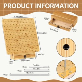 Crochet Blocking Board and Pins Large, Wooden Granny Square Blocking Board 11.4 inch with Drawers and 29 Pins, for Crochet and Knitting Projects, 29×29cm