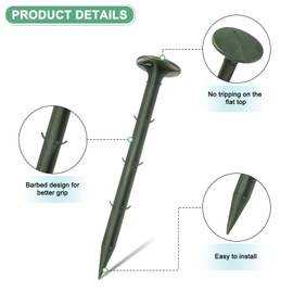 M METERXITY 32-Pack Survey Markers Garden Stakes, 6.3 x 1.3 Inch Plastic Low Profile Survey Stakes Property Line Markers Boundary Anchors Spikes for Tarpaulin/Lawn Border [Green]