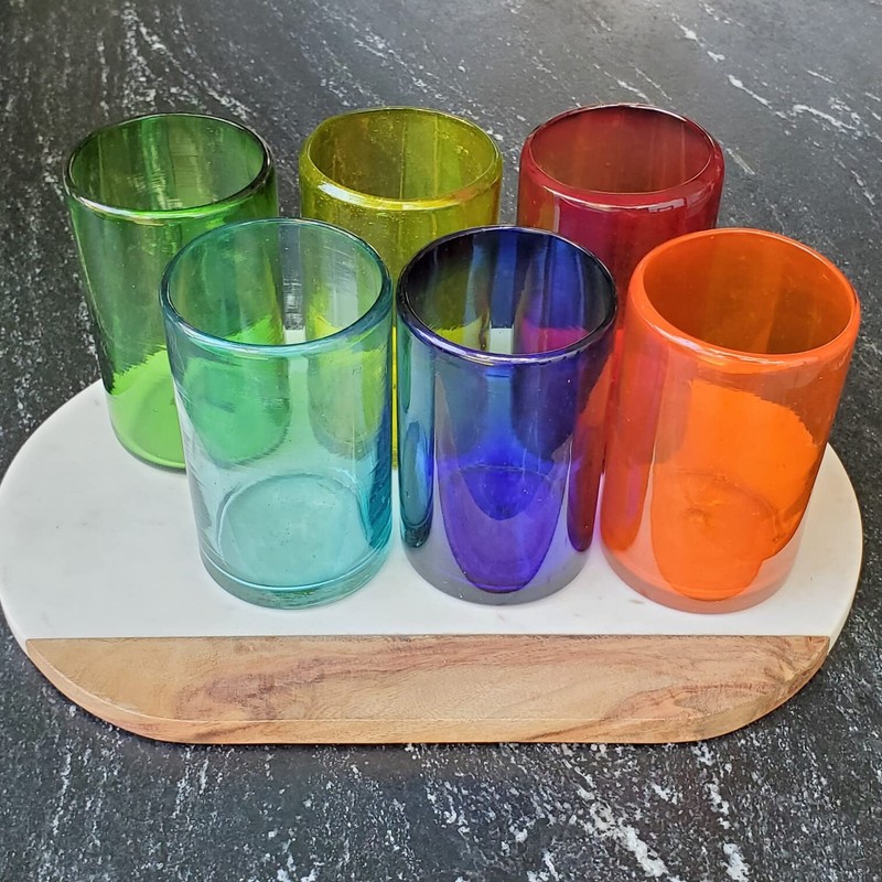 MexHandcraft Rainbow Colored 14 oz Drinking Glasses (set of 6),