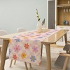 Pink Checkered Table Runner, Cute 70s Modern Flower Aesthetic Funky
