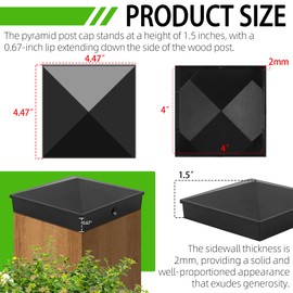 (12-Pack, Black) True I.D. 4x4 Inch Aluminum Pyramid Fence Post Caps with Screws Wooden Fence Post Cover Deck Post Cap with Matte Finish Powder Coated Surface - NOT for Actual 3.5" x 3.5" Wood Post