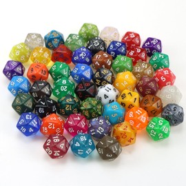 Anevios 50 Piece Colourful Dice Set Polyhedral Dice d20 with Black Drawstring Bag Table Game Dice for Dungeons and Dragons Pathfinder DND RPG MTG Table Games - 20 Sided
